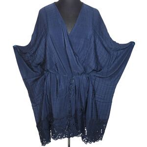 G By Giuliana Navy Kimono Wrap Tie Swim Coverup Plus Size 2X-3X